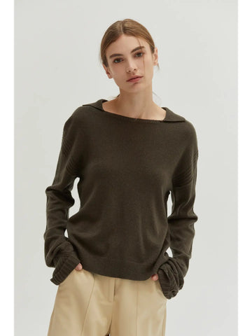 Olive Cashmere Blend Collared Sweater