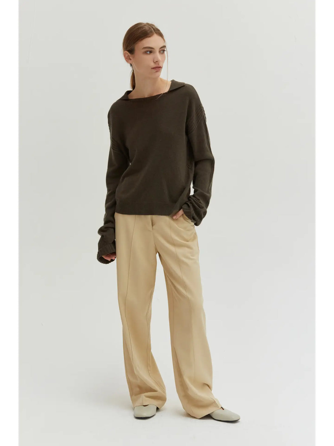 Olive Cashmere Blend Collared Sweater