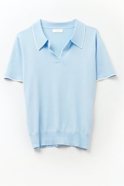 Feather Knit Polo W/Piping