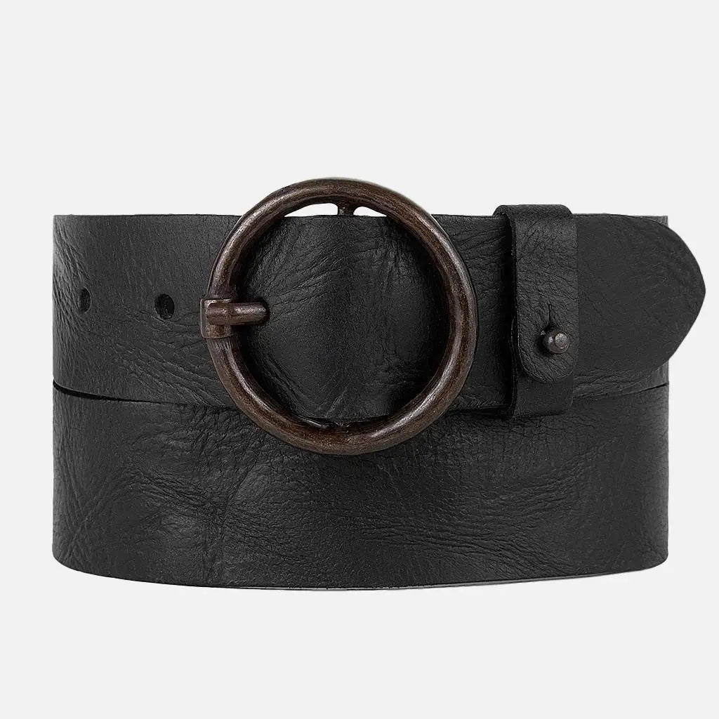 Distressed Leather Belt W/ Brass Buckle