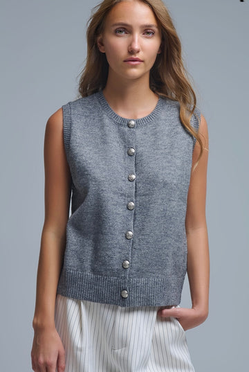 Grey Crew Neck Sweater Vest