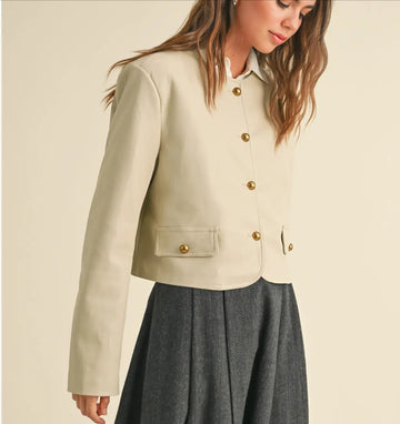 Beige Butter PVC Jacket W/Brass Buttons