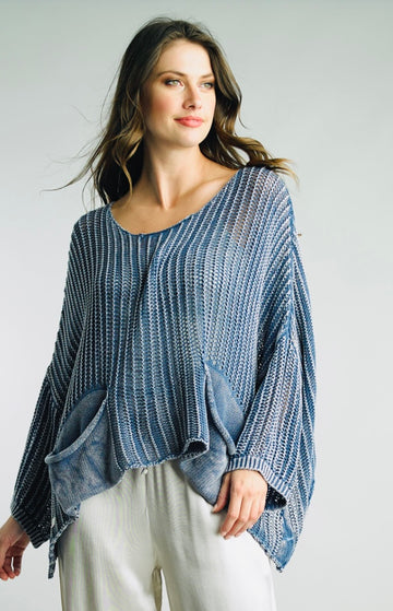 Distressed Cropped Italian Cotton Sweater