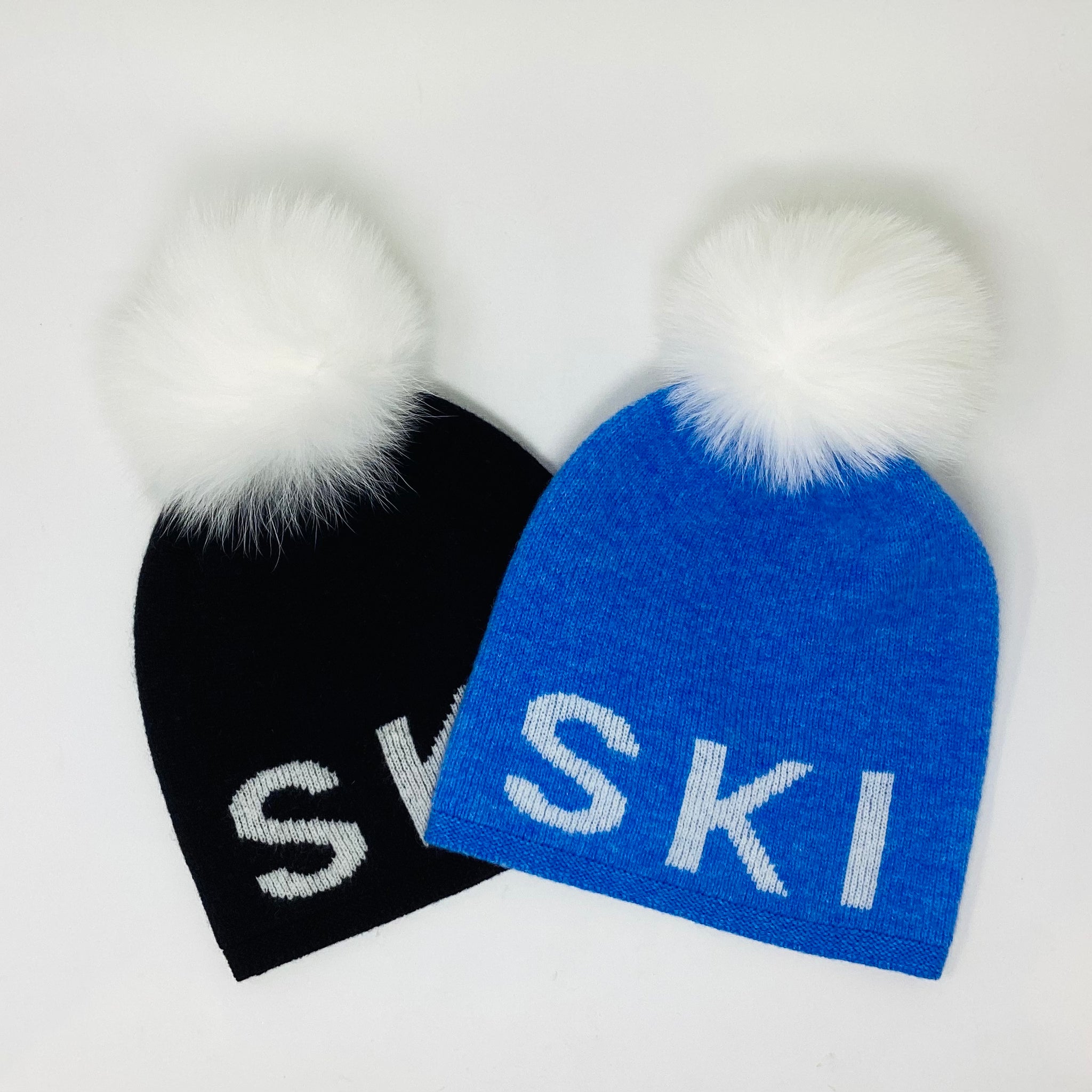 Merino SKI Beanie  W/White Fox Pom