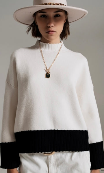 Black White Cropped Knit Sweater