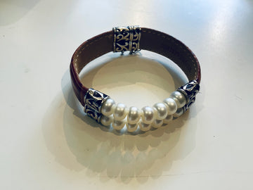 Pearl Leather Sterling Silver Bracelet