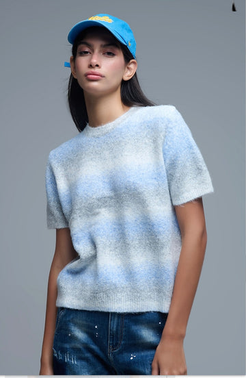 Ombré Striped Short Sleeve Sweater