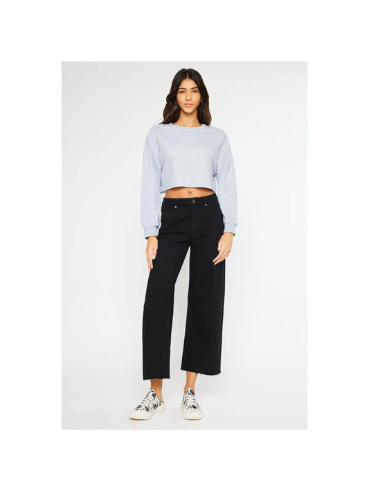 Black cropped wide leg jean