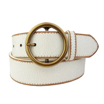 Crackled Leather Belt W/Brass Buckle