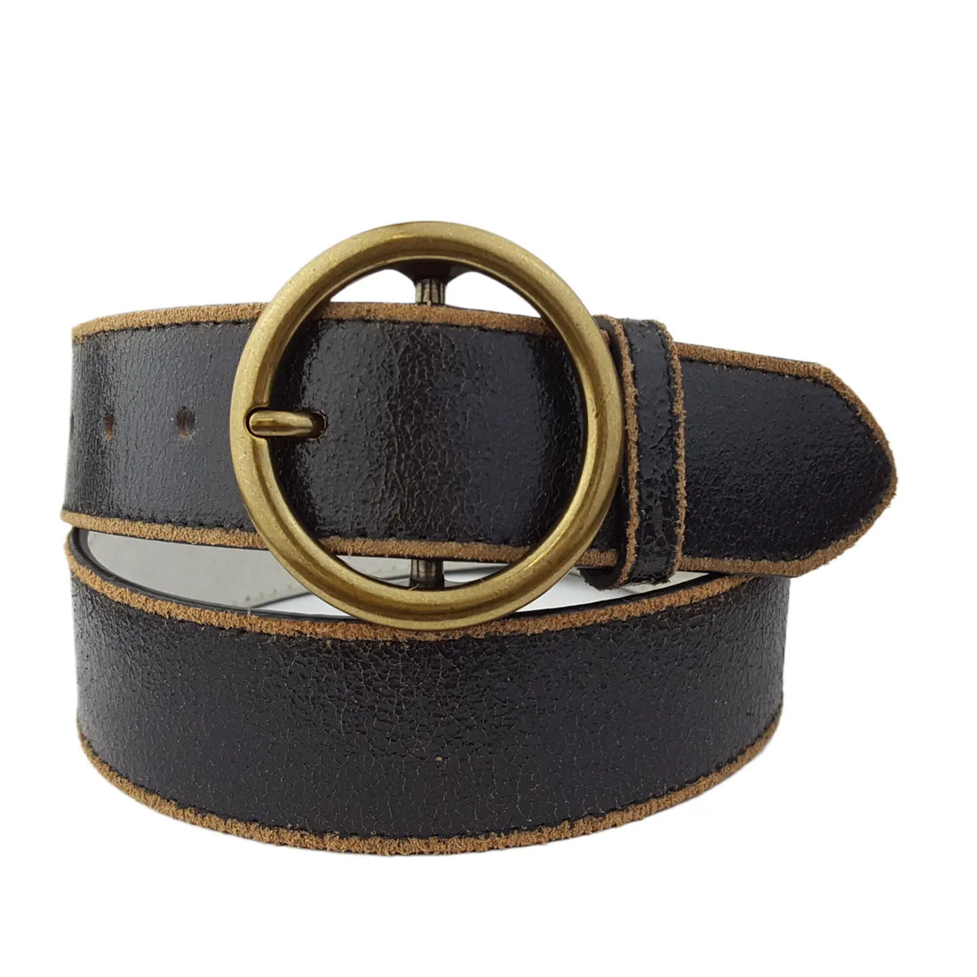 Crackled Leather Belt W/Brass Buckle