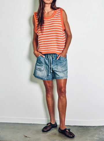 Coral Stripe Cotton Knit Tank