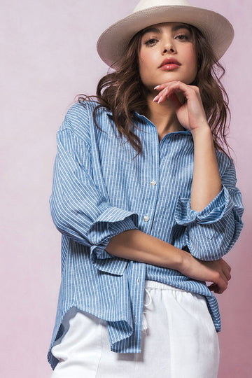 Blue Beach Linen Striped Buttondown