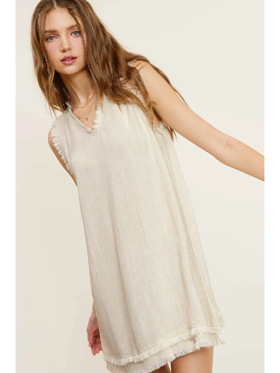 Cotton Linen Frayed Summer Dress