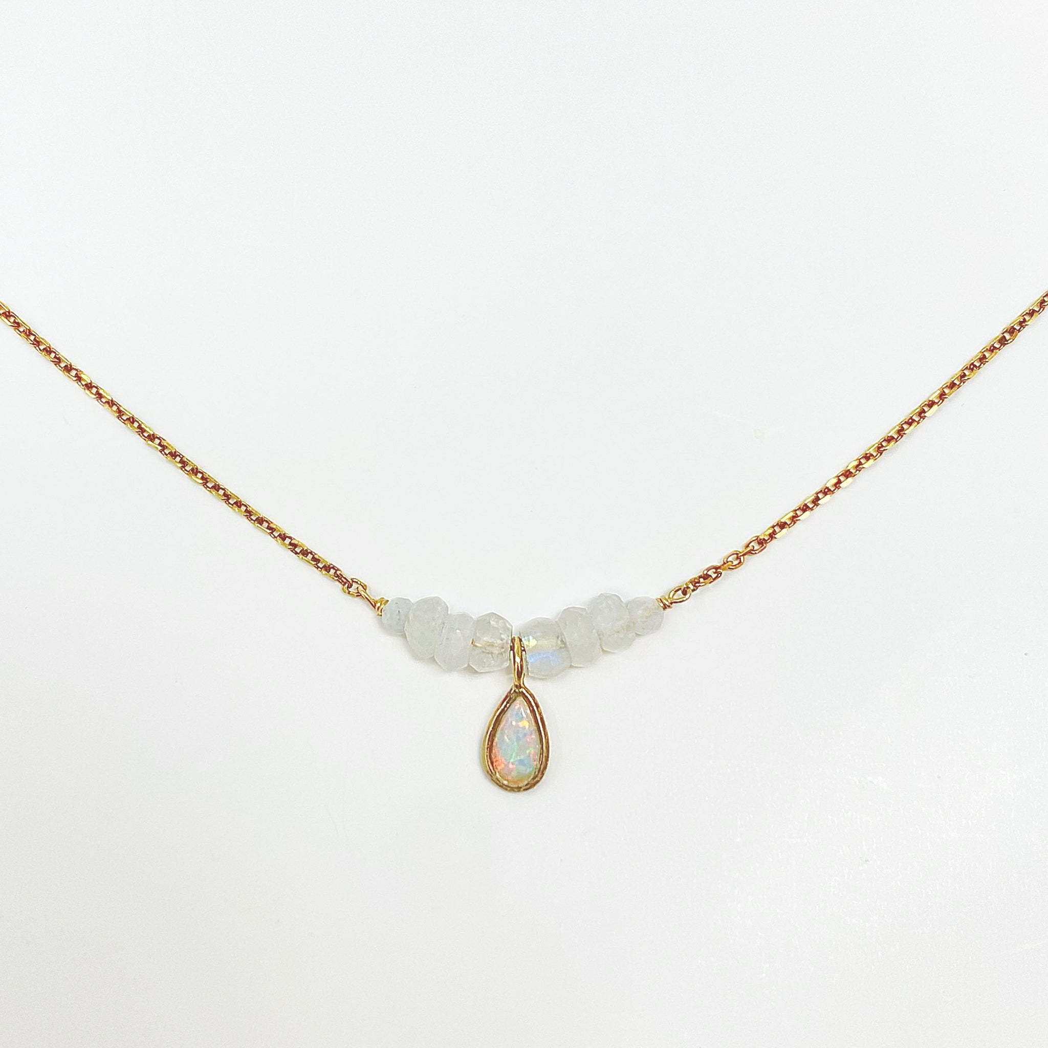 Opal Drop Pyrite Moon Stone Gold Plated Sterling Necklace