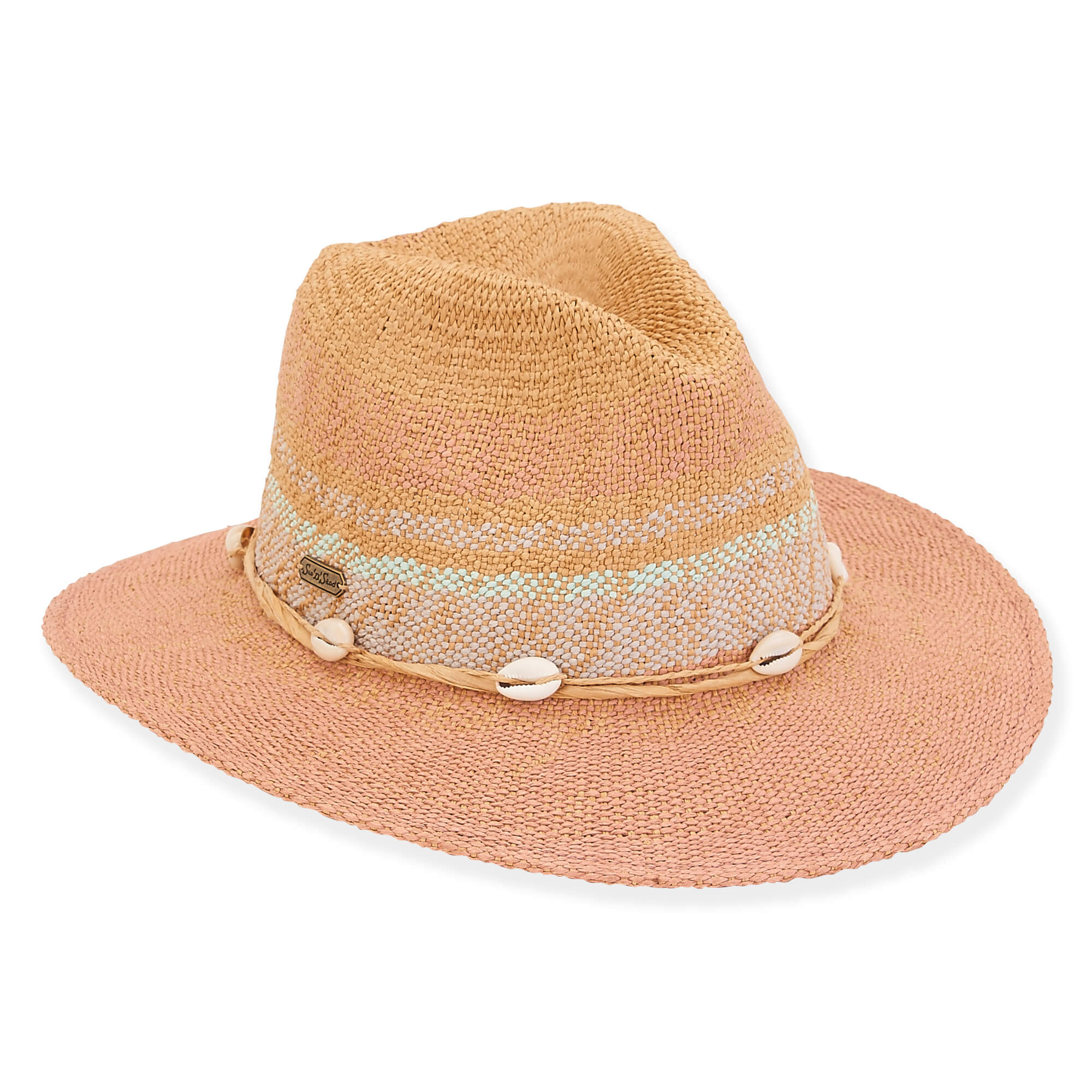 Multi Striped Raffia Fedora W/ Conch Border