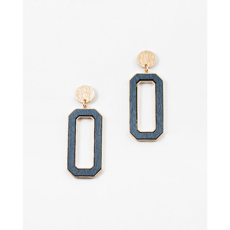 Gold Frame Navy Wooden Earring