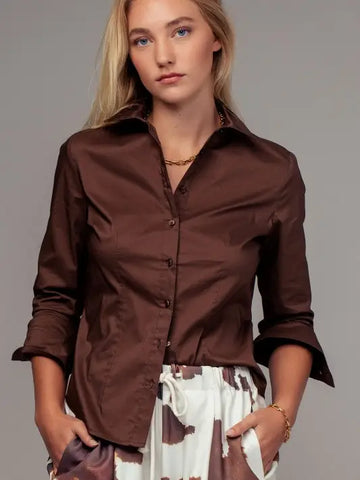 Dark Brown Stretch Cotton Shirt
