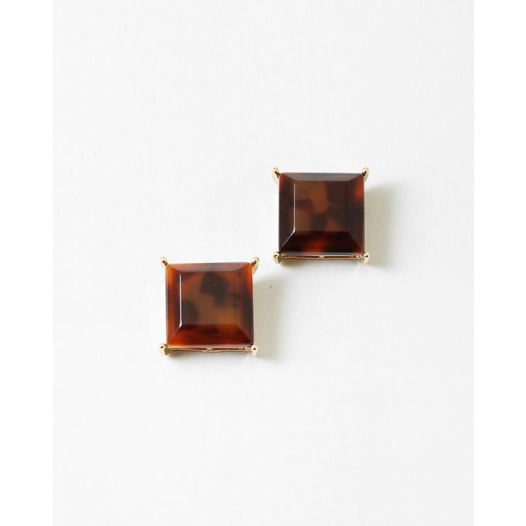 Beveled Tortoise Resin Square Earrings