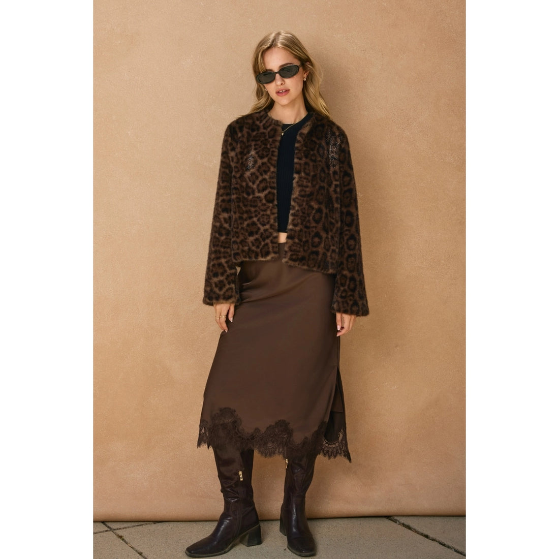 Satin Lace Hem Pencil SKirt