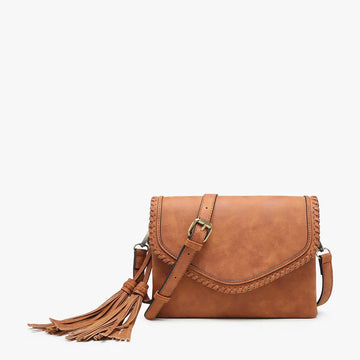 Vegan Cognac Crossbody W/ Whipstitch Detail