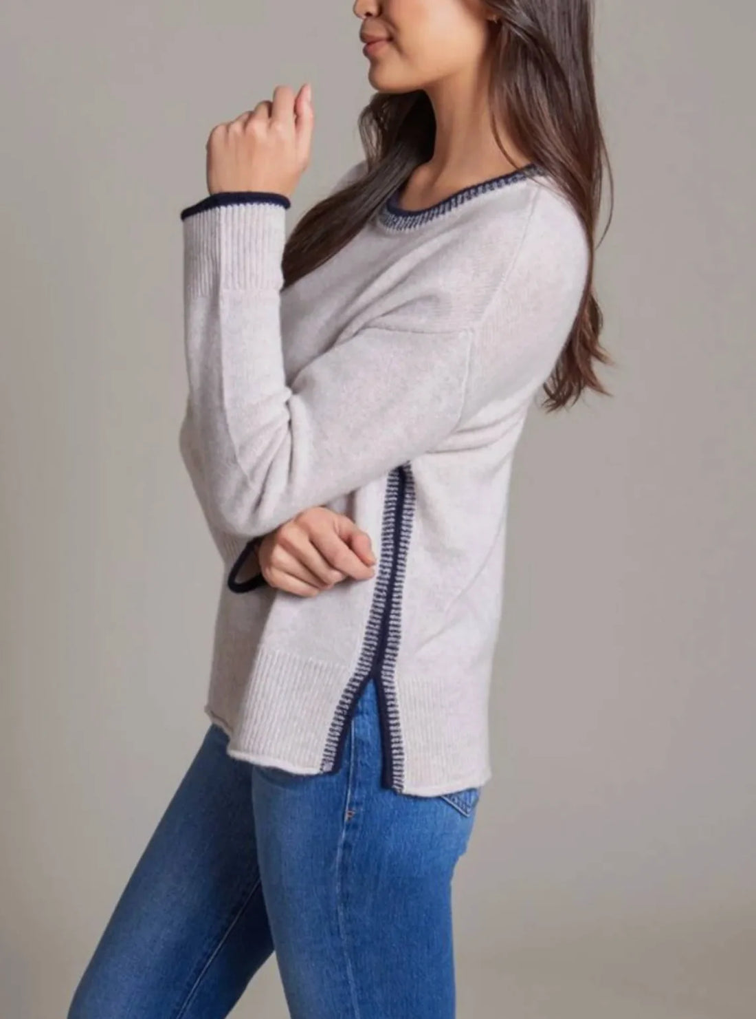 100% Cashmere Kennedy Plaited Trim Crew