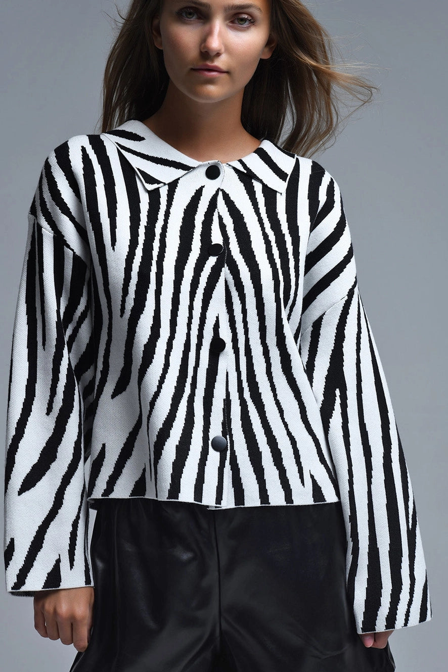 Zebra Knit Shirt Jacket