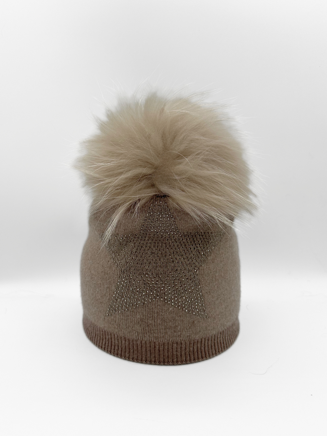 Rhinestone Star Angora/Fox Pom Hat