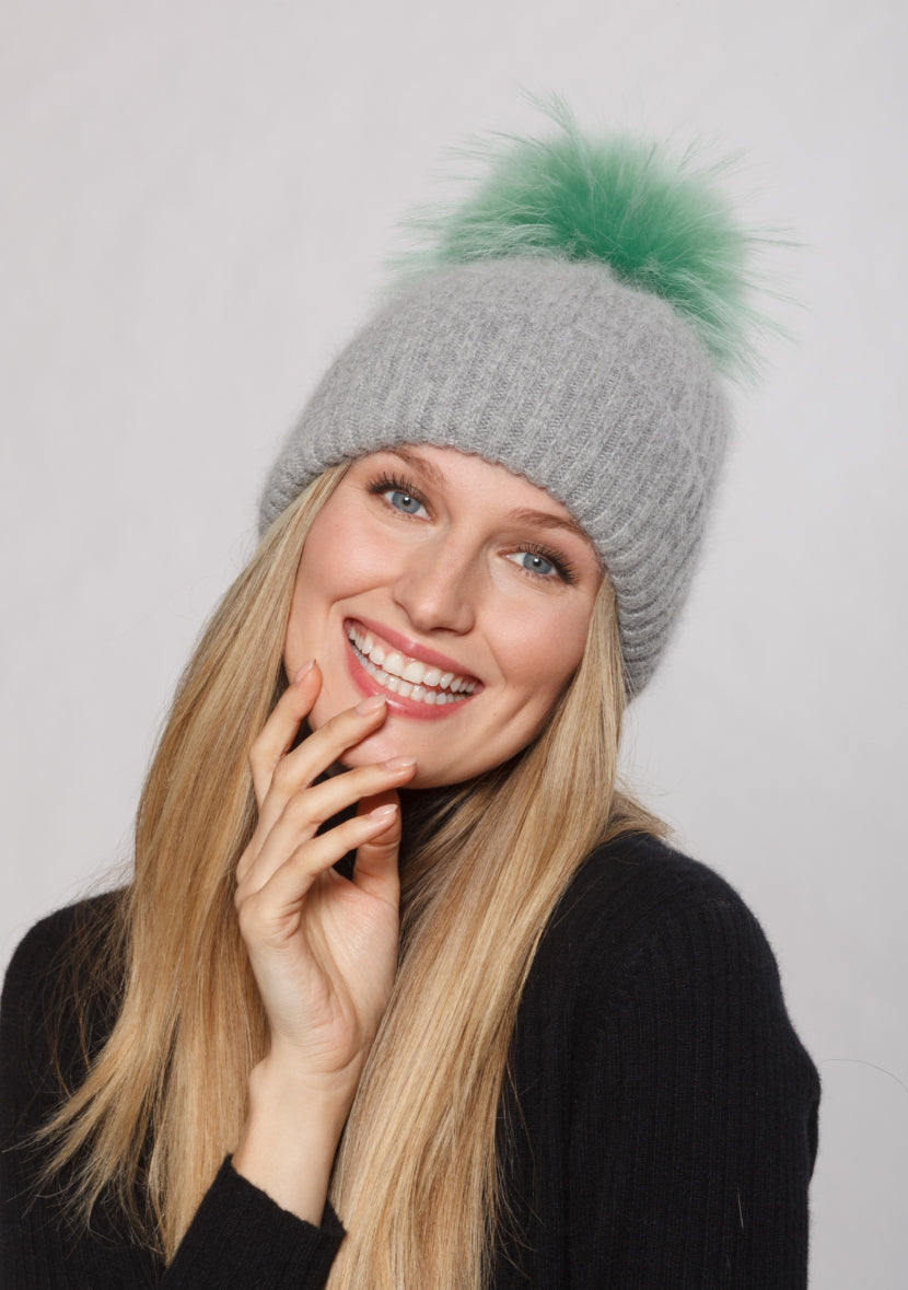 Mixed Color Angora/Fox Pom Hat