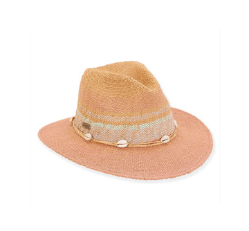 Multi Striped Raffia Fedora W/ Conch Border