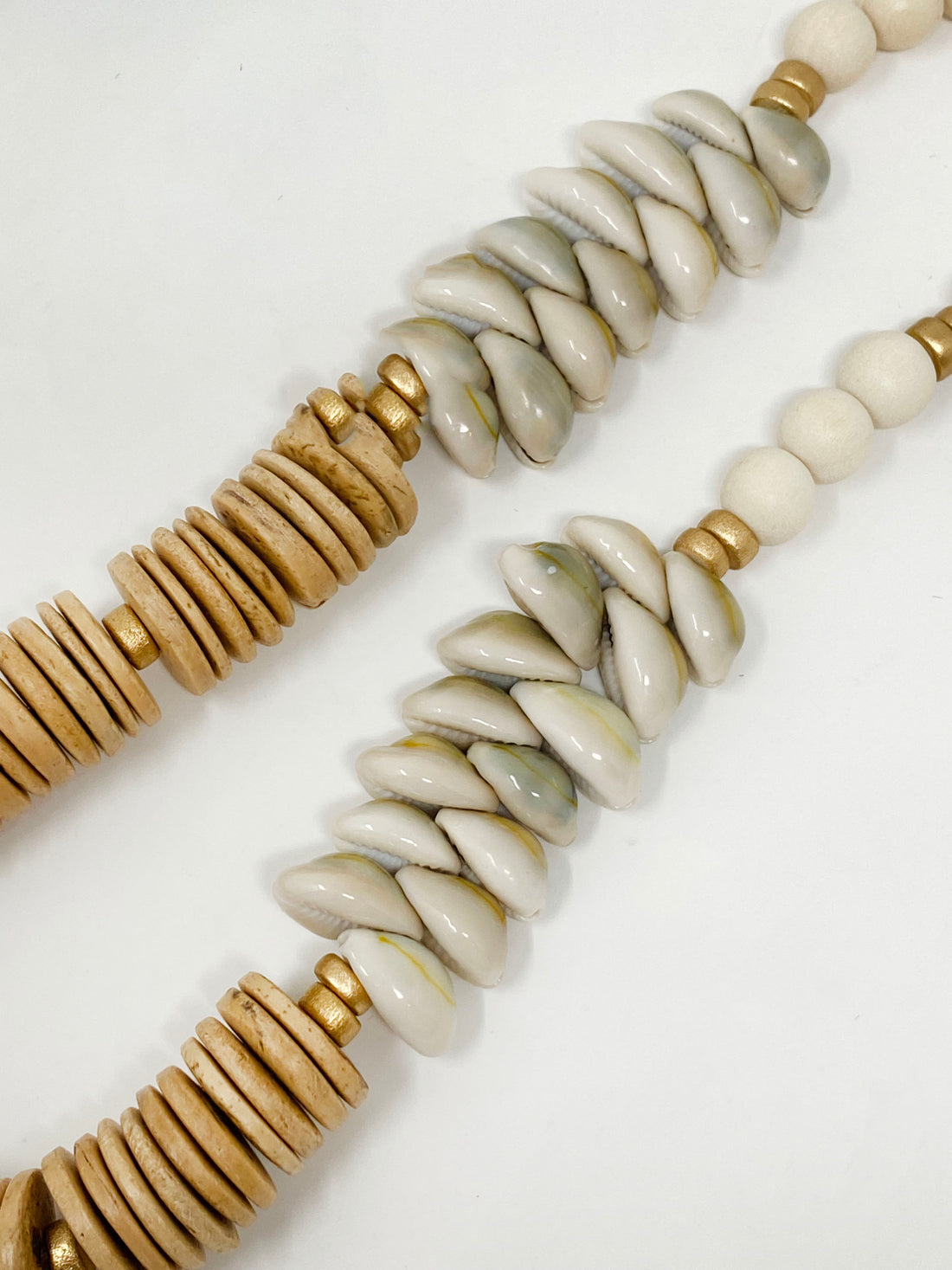 White coconut wood & Cowrie seashell necklace