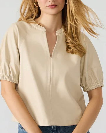 Ivory Faux Leather S/S Top