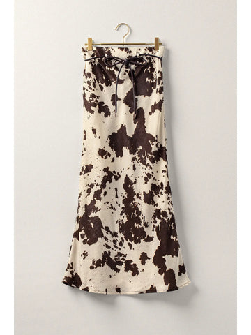 Satin Cowhide Print Maxi Skirt