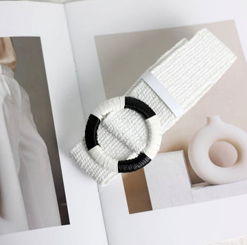White Stretch Raffia Wrap Belt