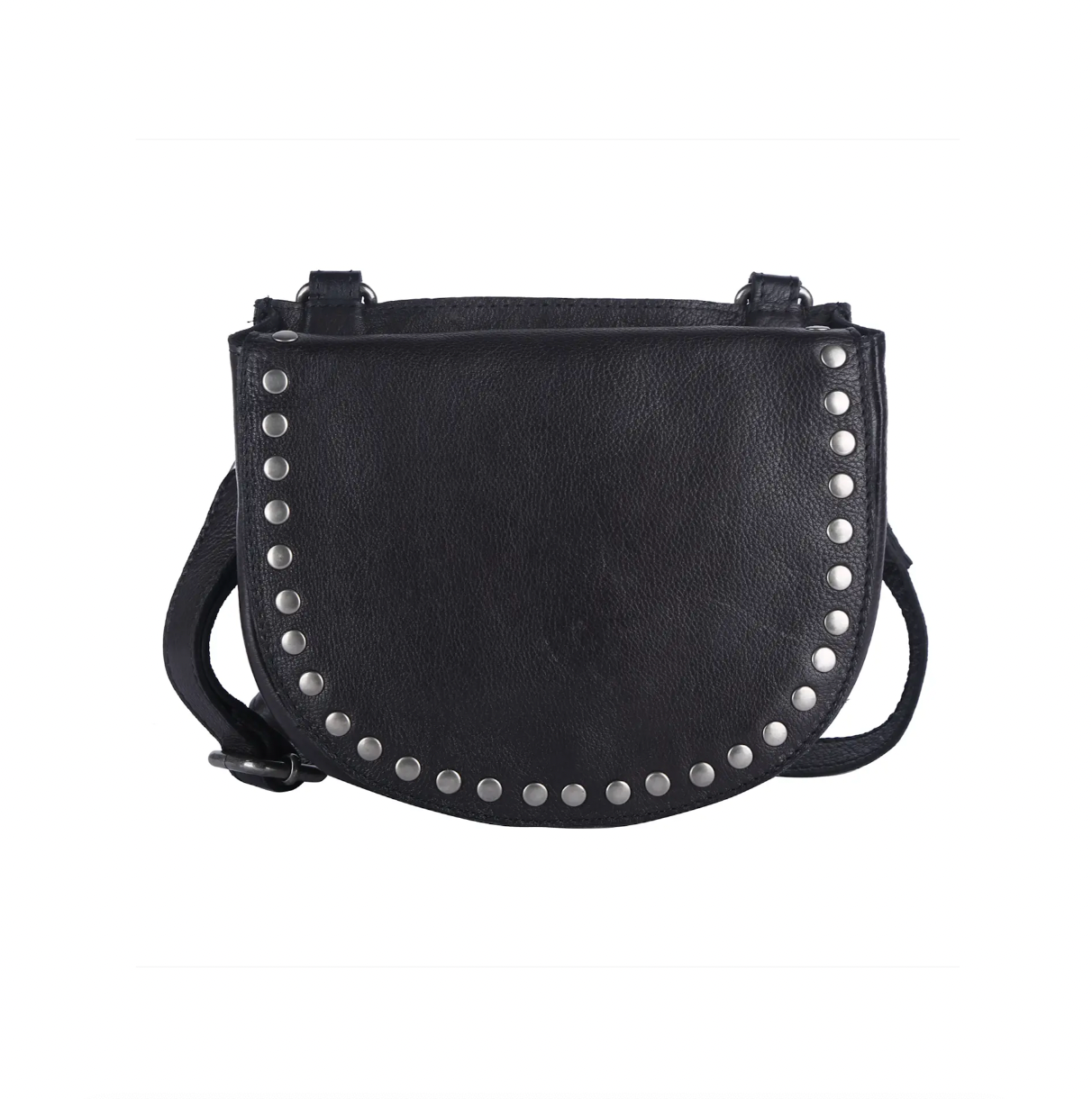 Half Moon Leather Crossbody w/ Gun Metal Rivets