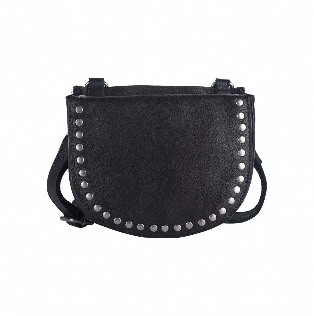 Half Moon Leather Crossbody w/ Gun Metal Rivets