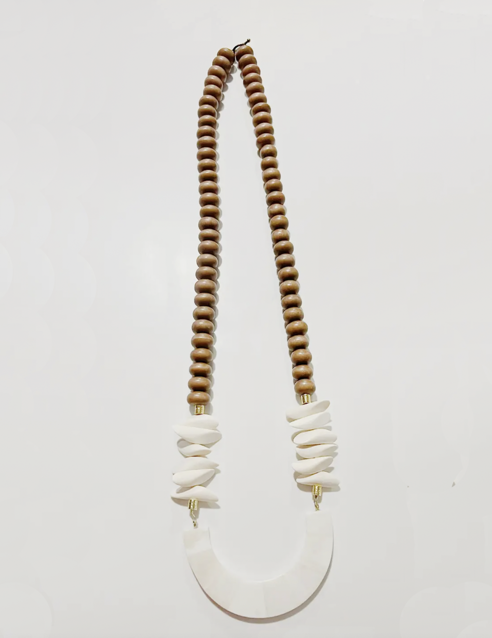 Coconut wood, bone , & Ivory beaded necklace