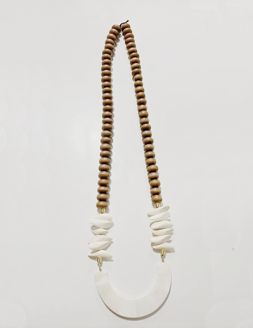 Coconut wood, bone , & Ivory beaded necklace