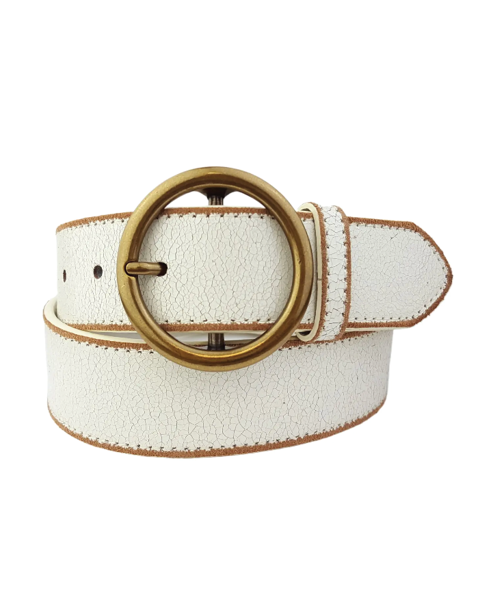 Crackled Leather Belt W/Brass Buckle
