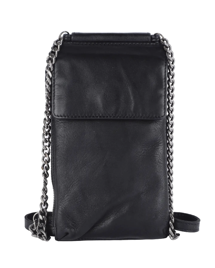Handmade Leather Club Crossbody W/ Gunmetal Chain