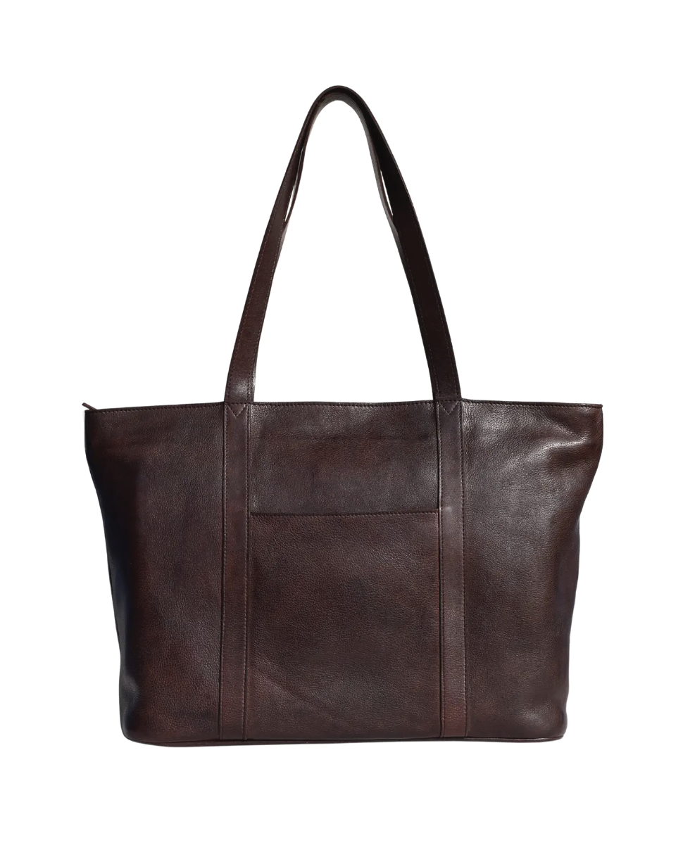 Espresso Leather Tote / W Outer Pocket