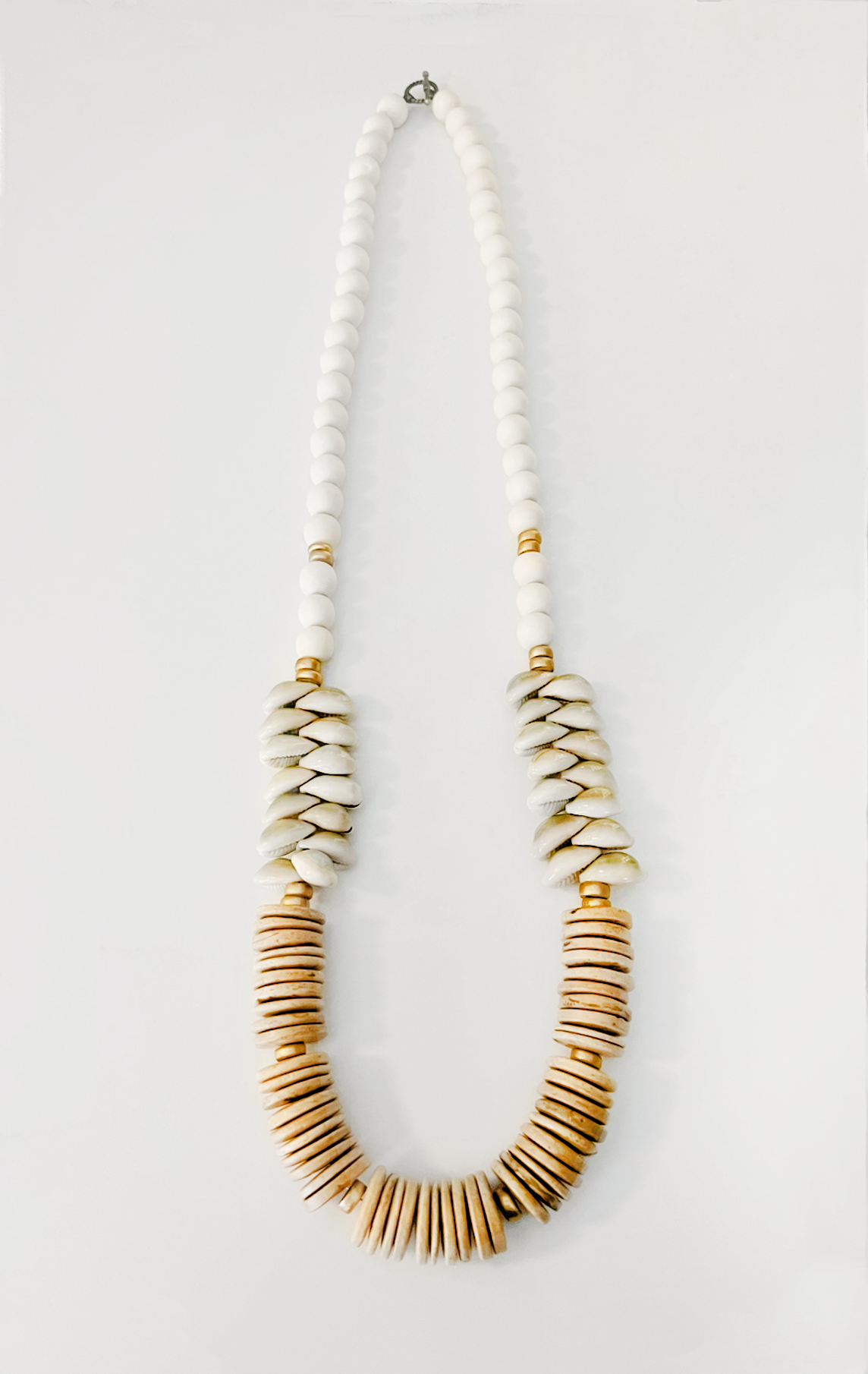 White coconut wood & Cowrie seashell necklace