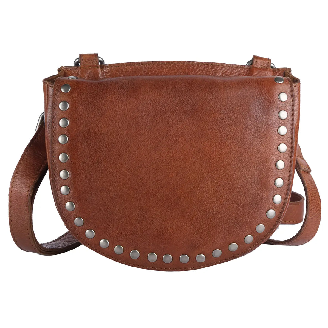 Half Moon Leather Crossbody w/ Gun Metal Rivets