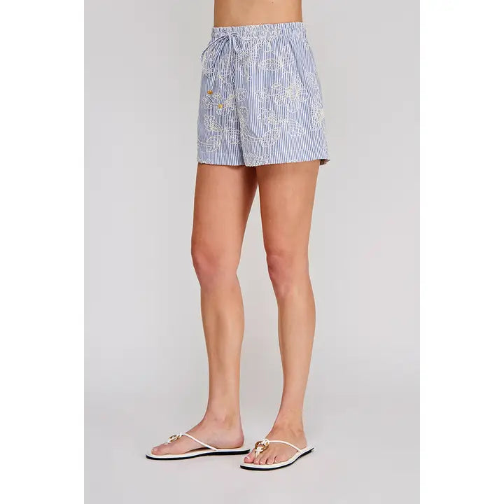 Blue Embroidered Shorts