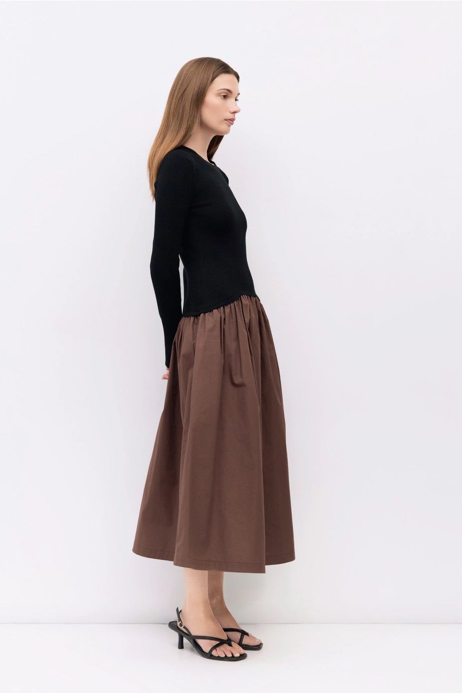 Black Long Sleeve Knit Midi Dress