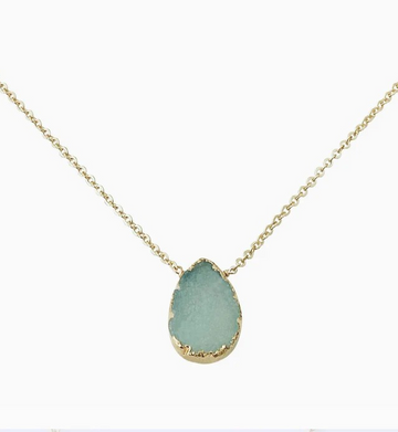 Aqua Druzy Gold Plated Sterling NeckLace