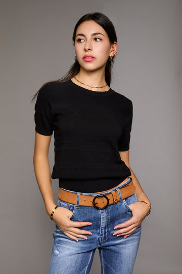 Ribbed Short Sleeve Knit Top