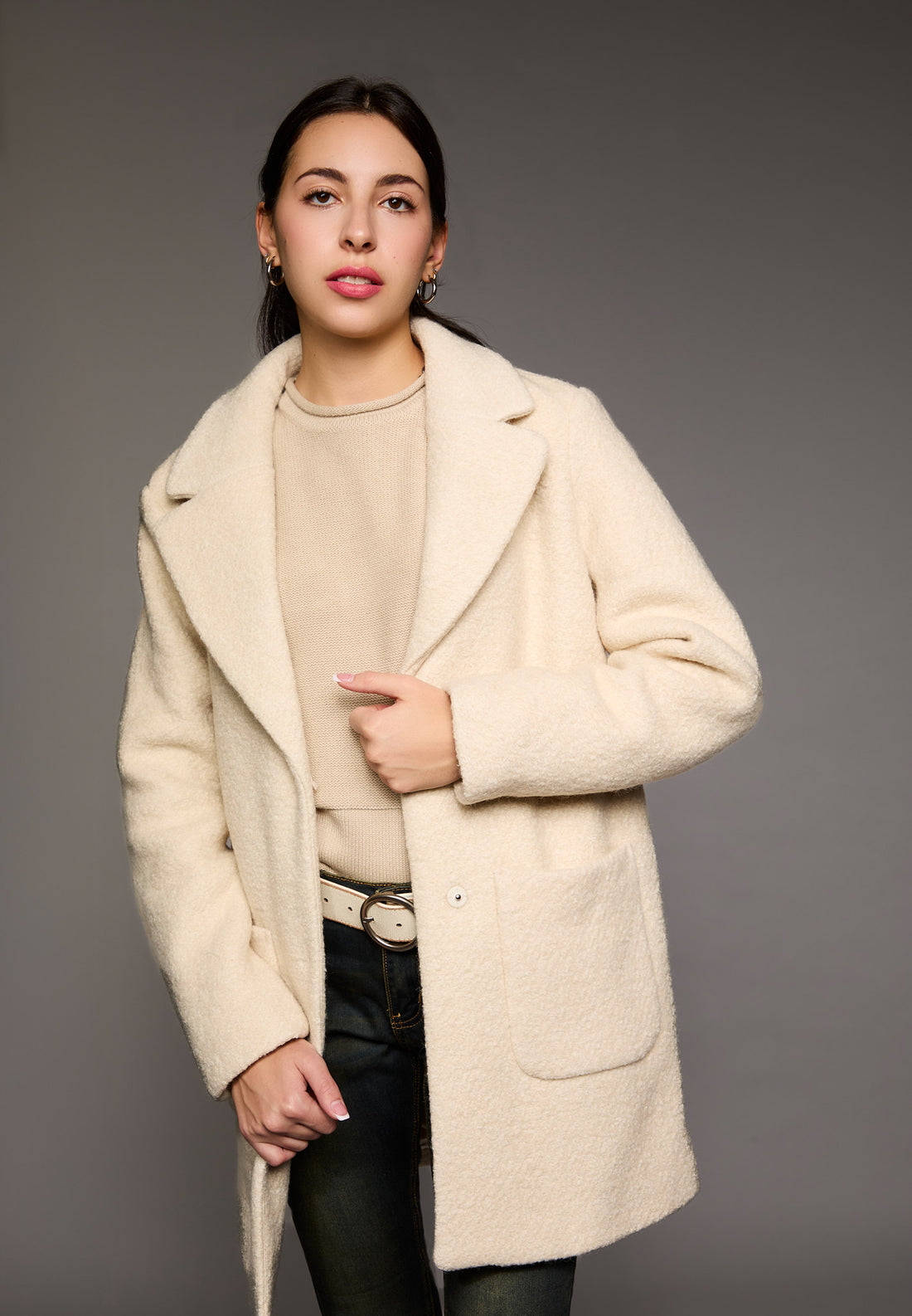 Ivory Brushed Wool 3/4 Coat