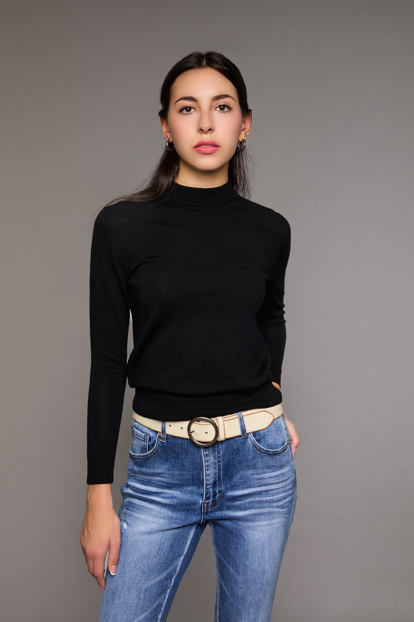 Merino Black Mock Turtleneck