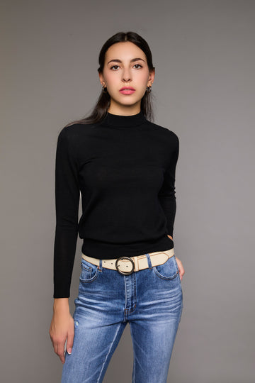 Merino Black Mock Turtleneck