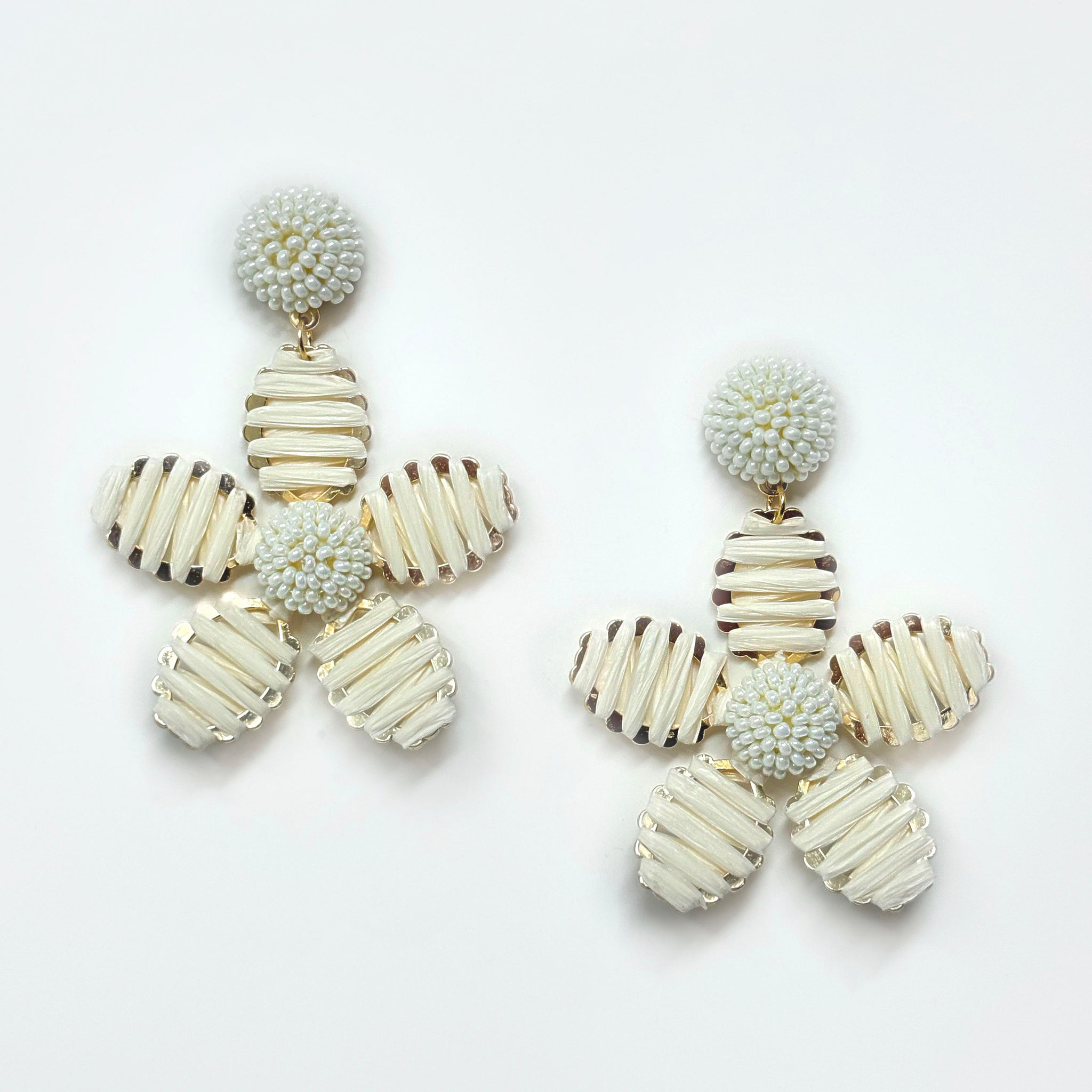 Gold Raffia Wrapped Daisy Earrings